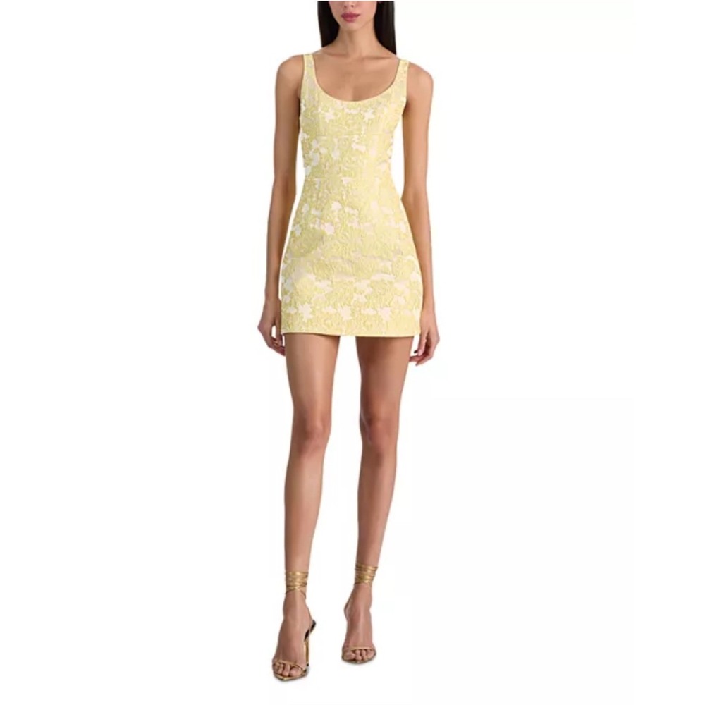 Alice + Olivia Butter Yellow Floral Jacquard Sheath Cocktail Mini Dress Size 0